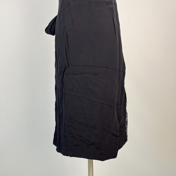 NWT Mint Velvet Beige / Peach Black Feather Pencil Midi TIE Dress US 4 UK 8 - Picture 9 of 12